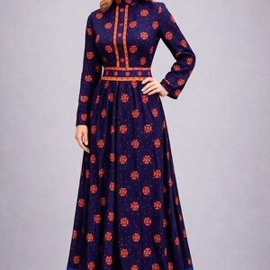 Vintage 70s Emilia Borgese Roma Floral Maxi Dress Italy Small